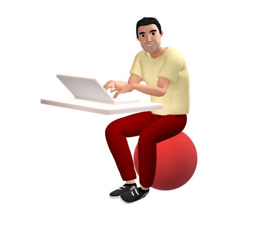 Geschäftsmann, der am Laptop arbeitet  3D Illustration