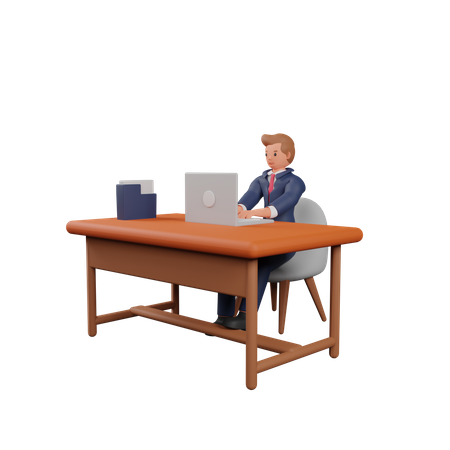 Geschäftsmann, der am Laptop arbeitet  3D Illustration