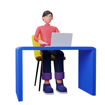 Geschäftsmann, der am Laptop arbeitet  3D Illustration