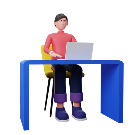 Geschäftsmann, der am Laptop arbeitet  3D Illustration