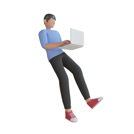 Geschäftsmann, der am Laptop arbeitet  3D Illustration