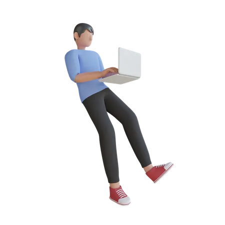 Geschäftsmann, der am Laptop arbeitet  3D Illustration