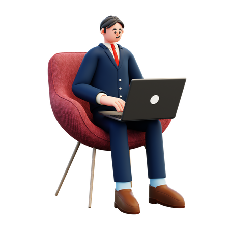 Geschäftsmann, der am Laptop arbeitet  3D Illustration