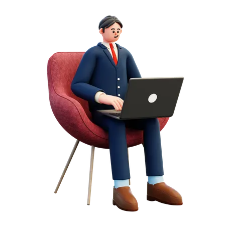 Geschäftsmann, der am Laptop arbeitet  3D Illustration