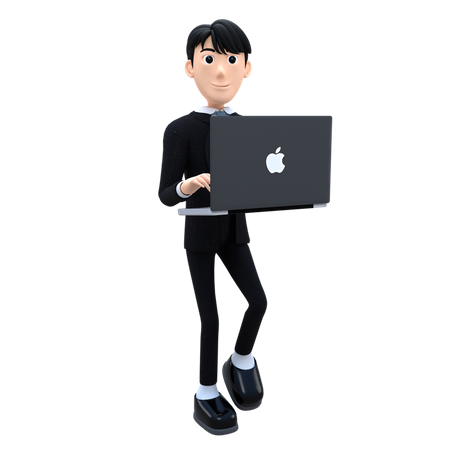 Geschäftsmann arbeitet an einem MacBook  3D Illustration