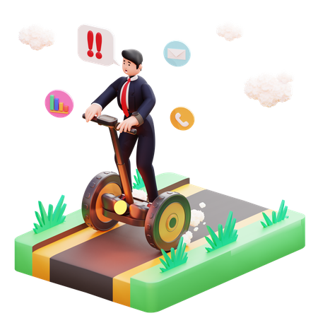 Geschäftsmann auf dem Weg zur Arbeit mit einem elektrischen Balance-Scooter  3D Icon