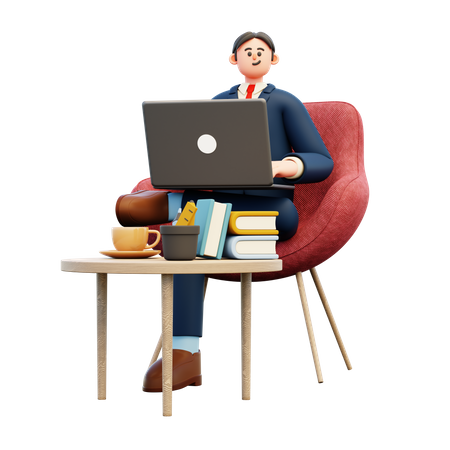 Geschäftsmann mit Laptop am Büroarbeitsplatz  3D Illustration