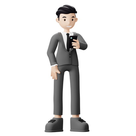 Geschäftsmann mit Smartphone  3D Illustration