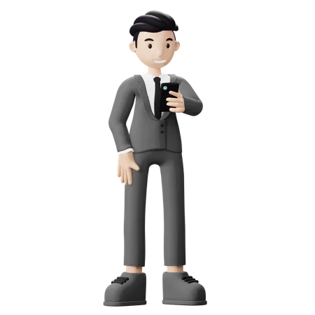 Geschäftsmann mit Smartphone  3D Illustration