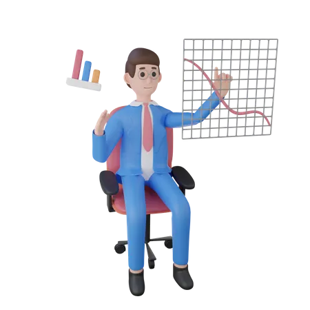 Geschäftsmann betrachtet Verkaufsdiagramm  3D Illustration