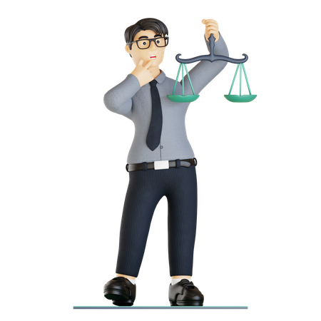 Geschäftsmann mit Blick auf Wirtschaftsrecht und Justiz  3D Illustration