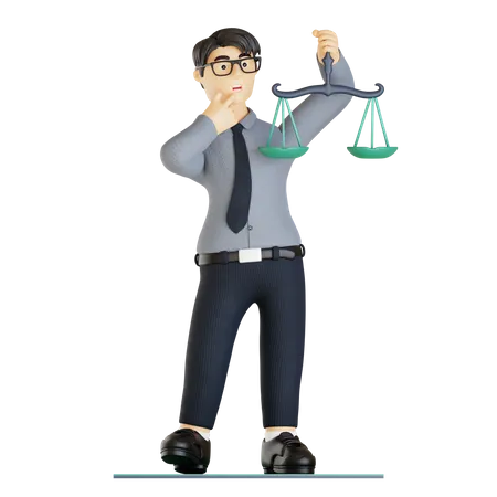 Geschäftsmann mit Blick auf Wirtschaftsrecht und Justiz  3D Illustration