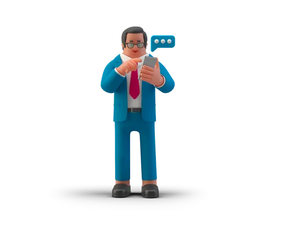 Geschäftsmann chattet auf Smartphone  3D Illustration