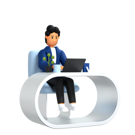 Geschäftsmann, der am Laptop arbeitet  3D Icon
