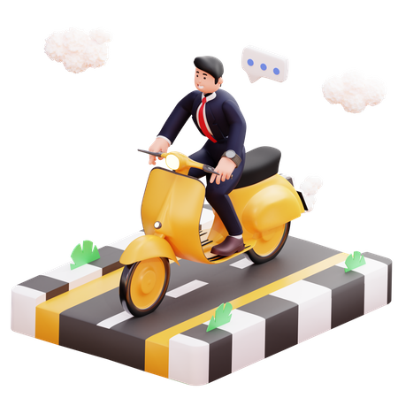 Geschäftsmann fährt mit dem Roller ins Büro  3D Icon