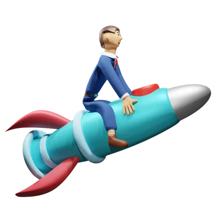 Geschäftsmann reitet Rakete  3D Illustration