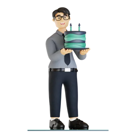 Geschäftsmann feiert Geburtstag  3D Illustration