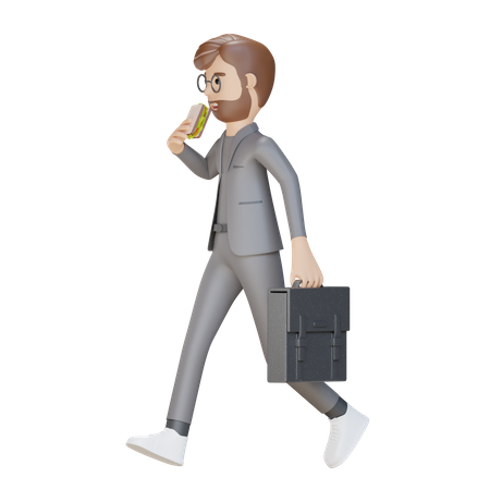 Geschäftsmann geht beim Sandwichessen  3D Icon