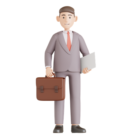 Geschäftsmann hält Aktentasche und Buchpräsentation  3D Icon