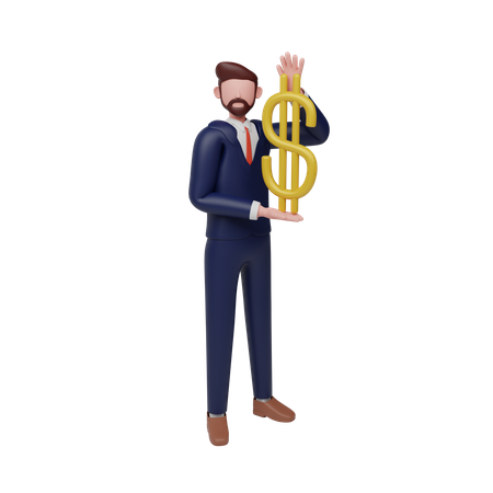 Geschäftsmann hält Dollar  3D Icon