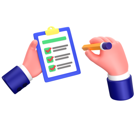 Geschäftsmann hält ein Klemmbrett-Checkliste-Gestenschild  3D Icon