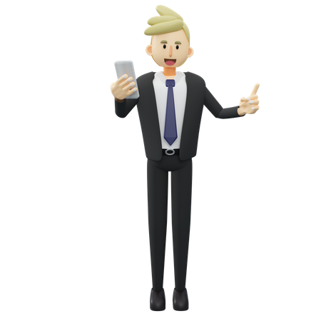 Geschäftsmann hält ein Smartphone  3D Illustration