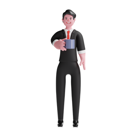 Geschäftsmann der eine tasse hält  3D Illustration