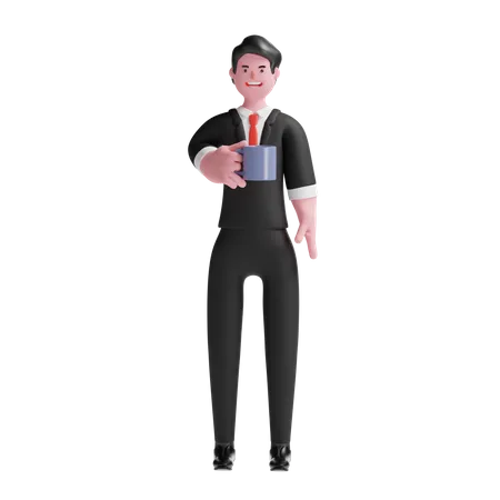 Geschäftsmann der eine tasse hält  3D Illustration