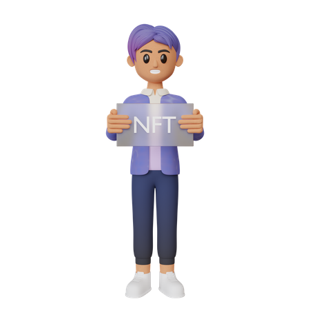 Geschäftsmann hält NFT-Karte  3D Icon