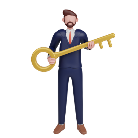 Geschäftsmann hält Schlüssel  3D Icon