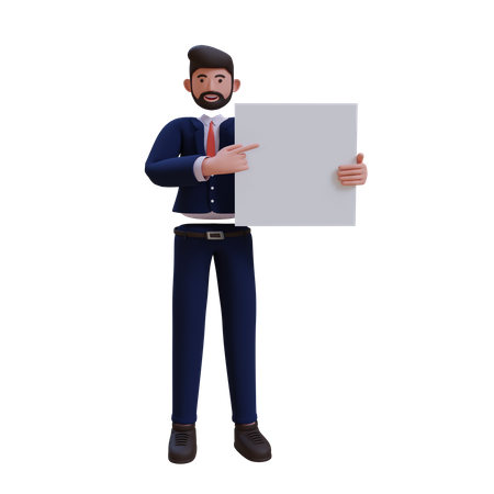 Geschäftsmann hält weiße leere Tafel  3D Icon