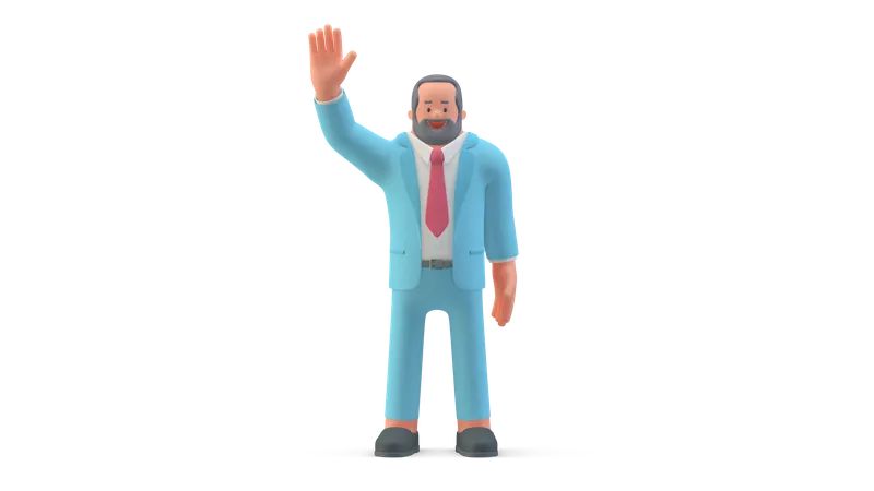 Geschäftsmann hebt die Hand zur Begrüßung  3D Illustration