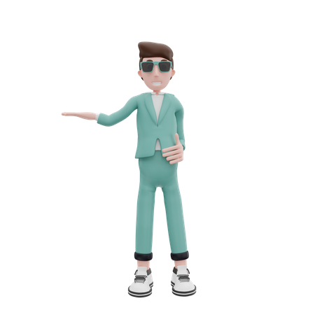 Geschäftsmann hebt eine Hand nach rechts  3D Icon