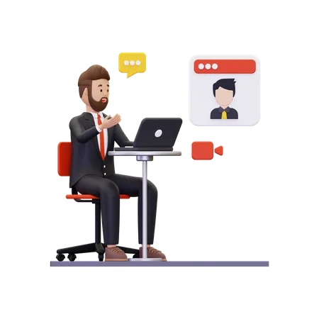 Geschäftsmann im Videoanruf mit Mitarbeiter  3D Illustration