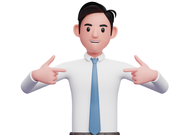 Geschäftsmann im weißen Hemd zeigt auf sich selbst  3D Icon