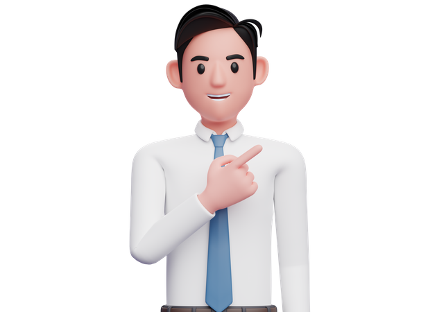Geschäftsmann im weißen Hemd zeigt nach oben rechts  3D Icon