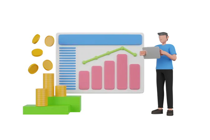 Geschäftsmann macht Sparanalyse  3D Illustration