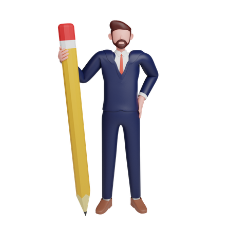 Geschäftsmann mit Bleistift in Bürouniform  3D Icon