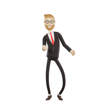 Geschäftsmann mit Brille tanzt und freut sich über den Erfolg bei der Arbeit  3D Icon