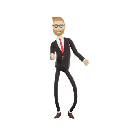 Geschäftsmann mit Brille tanzt und freut sich über den Erfolg bei der Arbeit  3D Illustration