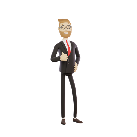 Geschäftsmann mit Brille zeigt Daumen hoch-Geste  3D Icon