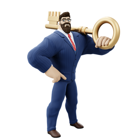 Geschäftsmann mit Erfolgsschlüssel  3D Icon