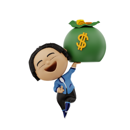 Geschäftsmann mit Geldsack  3D Illustration