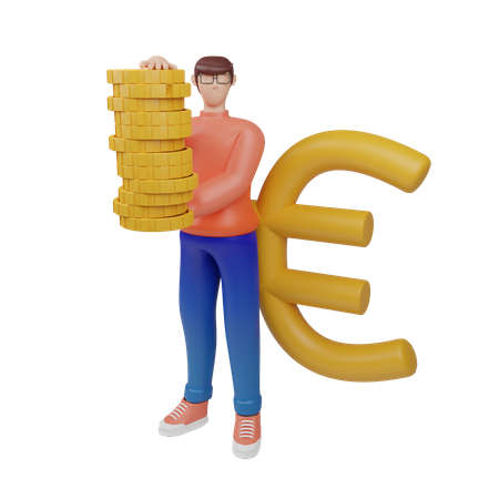 Geschäftsmann mit großem Eurozeichen  3D Icon