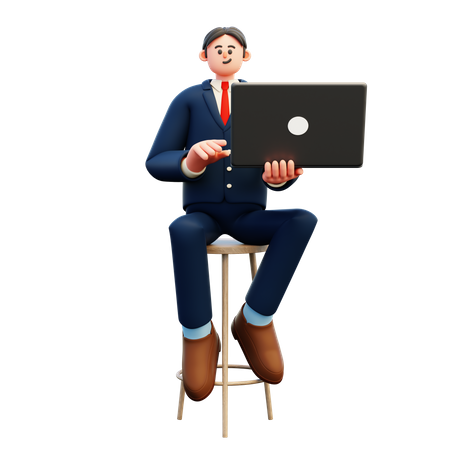 Geschäftsmann mit Laptop  3D Illustration