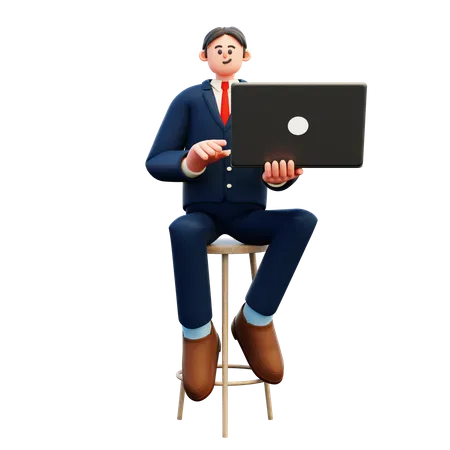 Geschäftsmann mit Laptop  3D Illustration