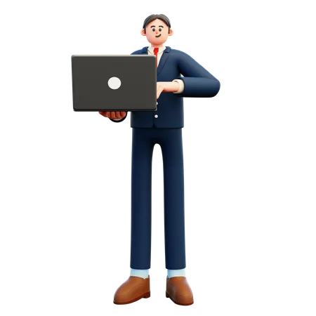 Geschäftsmann mit Laptop  3D Illustration