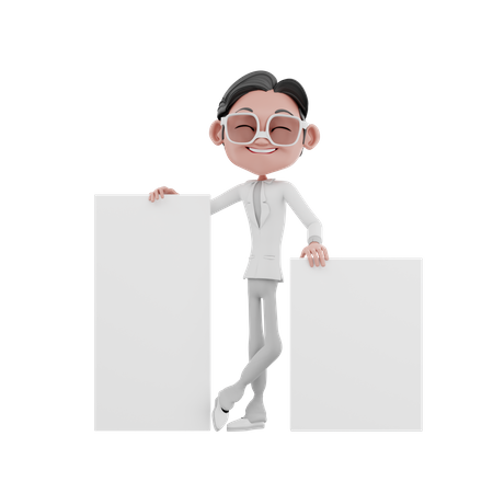 Geschäftsmann mit leeren Brett  3D Illustration