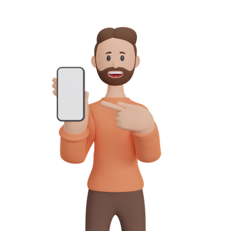 Geschäftsmann mit Smartphone mit leerem Bildschirm  3D Icon