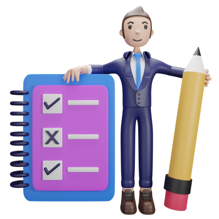 Geschäftsmann mit To-Do-Liste  3D Icon